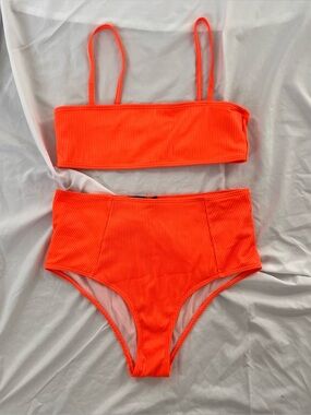 Missguided Ribbed Orange high-waisted bikini set Size 6